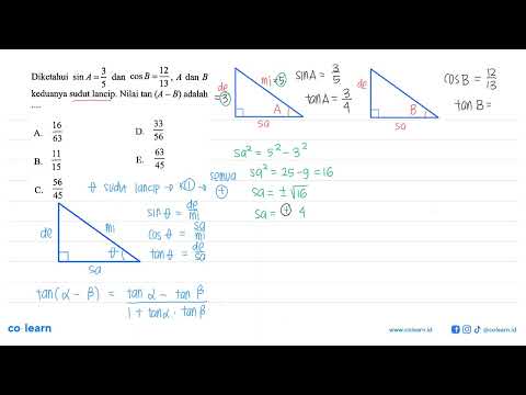 Diketahui Sin A=3/5 Dan Cos B=12/13, A Dan B Keduanya Sudut Lancip ...