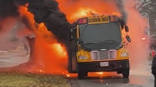 Cleveland Heights school bus becomes engulfed in flames, no injuries reported