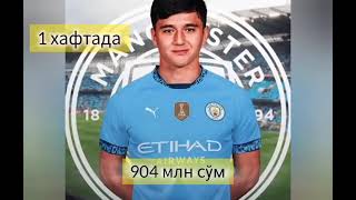 Abduqodir Husanov Manchester city dagi kunlik ish maoshi 130 million sumga yaqin .