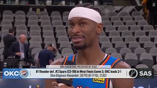 Shai Gilgeous-Alexander with a long postgame interview on the court after the Thunder win game 3