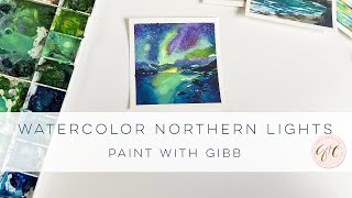How to paint the northern lights mini landscape with watercolor paints for the beginner