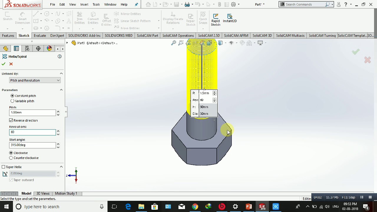 Hexagonal Bolt In Solidworks Youtube