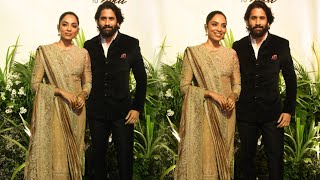 Newlywed couple Naga Chaitanya and Sobhita Dhulipala at Aaliyah Kashyap's wedding reception.