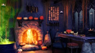Witch Hovel Ambience With Soothing Rain and Cauldron Sounds for Stress Relief, Crackling Fire