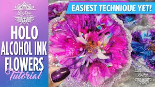 WOW! The EASIEST + Most BEAUTIFUL Flowers! Holographic Alcohol Ink DIY Resin Art Flower Coasters