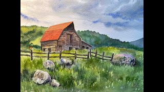 Country Farm House in Watercolor by Sepi Gol Art