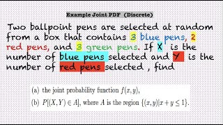 Joint probability distribution (discrete random variable) Example -2