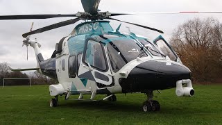 Kent air ambulance AW169 close up look and departure from a park in surrey - G-KSSC - 3/2/24 4K