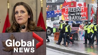 Trucker protests: Freeland says Canada's Emergencies Act begins cracking down on convoy funds | FULL