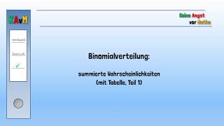 Binomialverteilung: summierte Wahrscheinlichkeiten (mit Tabelle, Teil 1)