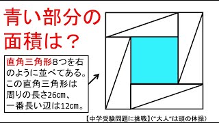 【中学受験問題に挑戦】31　（”大人”は頭の体操）　8つの直角三角形に囲まれた部分の面積