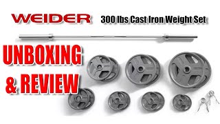 Weider 300 lbs. cast iron Olympic weight set unboxing \u0026 review | dick's sporting goods | cheap