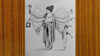 super women ( mother ) drawing / deep meaningful drawing / mother's day drawing easy / mom drawing