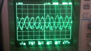 HP 54600B Oscilloscope showing SYN6288 speaking Chinese text and English characters