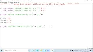 Swap two numbers without using third variable - Python Programs