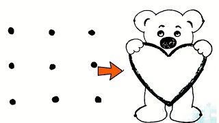 Easy pencil drawing | How to draw a cute Teddy bear from 9 dots | Teddy bear Dots Drawing| Drawing
