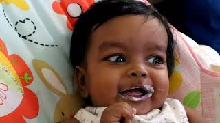 7 months old baby tasting yogurt || best weight gaining baby food || stonyfield yo baby yogurt