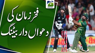 Fakhar Zaman batting against New Zealand
