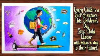 Child Labour Day Drawing | Children's Day Drawing | Anti Child Labour Drawing | Oil Pastel