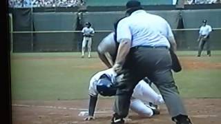 Mike Scioscia home plate collision highlights!