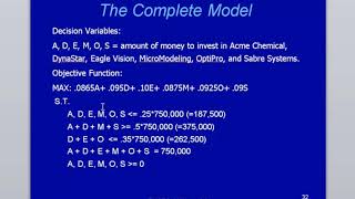 Operations Research--The Investment Problem Excel Model Implementation