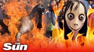 Momo effigy burned at the stake | Momo Challenge