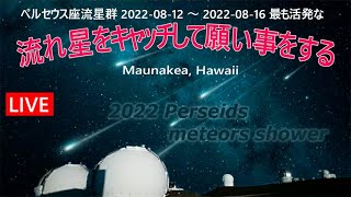 【LIVE】ペルセウス座流星群 2022 ペルセウス座流星群、マウナケア、ハワイ 流れ星と星空ライブ、ハワイのマウナケア山。