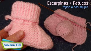 Como Tejer PATUCOS / ESCARPINES de Bebe tejido en Dos Agujas. Modelo 