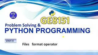 GE3151 - PYTHON PROGRAMMING - UNIT5 - PART 1