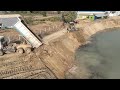 EP 68, Update Construction Resize Road on Canal by KOMATSU Dozer Push Soil Rock and Truck unloading