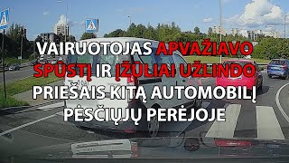 Vairuotojas apvažiavo spūstį ir įžūliai užlindo priešais automobilį pėsčiųjų perėjoje