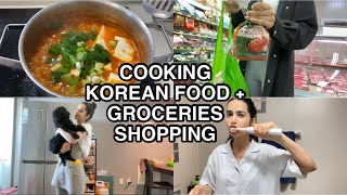 COOKING KOREAN FOOD + GROCERIES SHOPPING | vlog