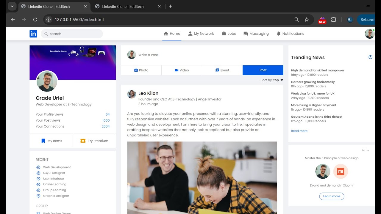 Create A Linkedin Clone In Just 2 Hours With Html Css And Javascript
