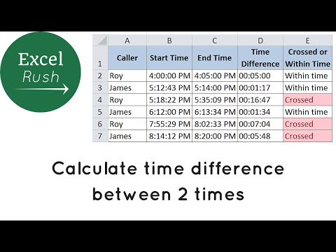 Calculate time difference in excel between 2 times