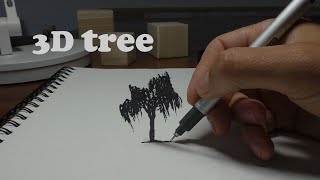 3D drawn tree on paper/ optical illusion