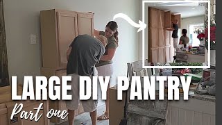 DIY PANTRY | PANTRY WALL | USING UPPER CABINETS TO MAKE A LARGE PANTRY CABINET.