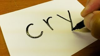 Very Easy ! How to turn words CRY into a Cartoon - Drawing doodle art on paper