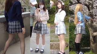 Street Beauty-6 | Cherry Blossoms | Short Skirts and Stockings Beautiful Legs | 4k 60fps