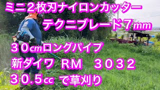 ２３４.草刈り機は新ダイワＲＭ３０３２の3032   ３０cmロングパイプにミニ2枚刃ナイロンカッター装着して草刈り　@竜ちゃんの田舎暮らしTV