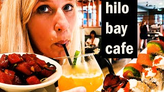 HILO BAY CAFE! Awesome Big Island Eats \u0026 Drinks! The Entire Drink Menu.  POKE \u0026 SUSHI!