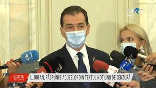 Declaraţii Ludovic Orban, după citirea moţiunii de cenzură în Parlament