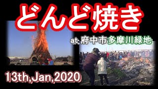 #府中市 #多摩川緑地 の#どんど焼き　２０２０年１月１３日　午前８時