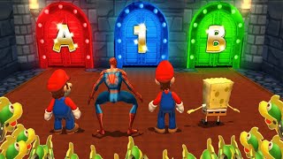 Mario Party 9 MiniGames - Mario Vs Luigi Vs Spider Man Vs SpongeBob (Master Cpu)