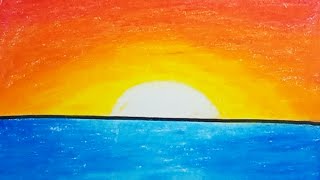 How To Draw Sunset Scenery Very Easy With Crayons Step By Step |Drawing Scenery Easy For Beginners