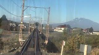 岩木山が美しく見える弘南鉄道大鰐線の石川プール前駅～石川駅間を走行する7000系の前面展望