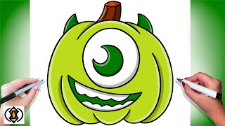 How To Draw Mike Wazowski As A Pumpkin | Cute Easy Halloween Drawing Tutorial