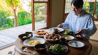 A friend of mine who used to live in my old house came and treated me with a table full of dishes.