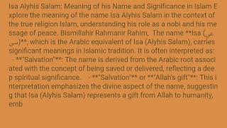 Isa Alyhis Salam: Meaning of his Name and Significance in Islam