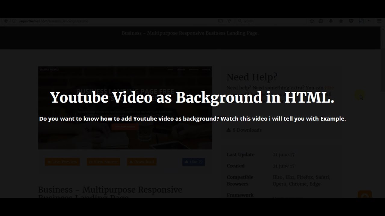 How To Add YouTube Video As Full Screen Background Video In HTML | HTML ...