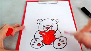 Cómo dibujar un Osito Peluche  con un corazón. Un dibujo facil para principiantes